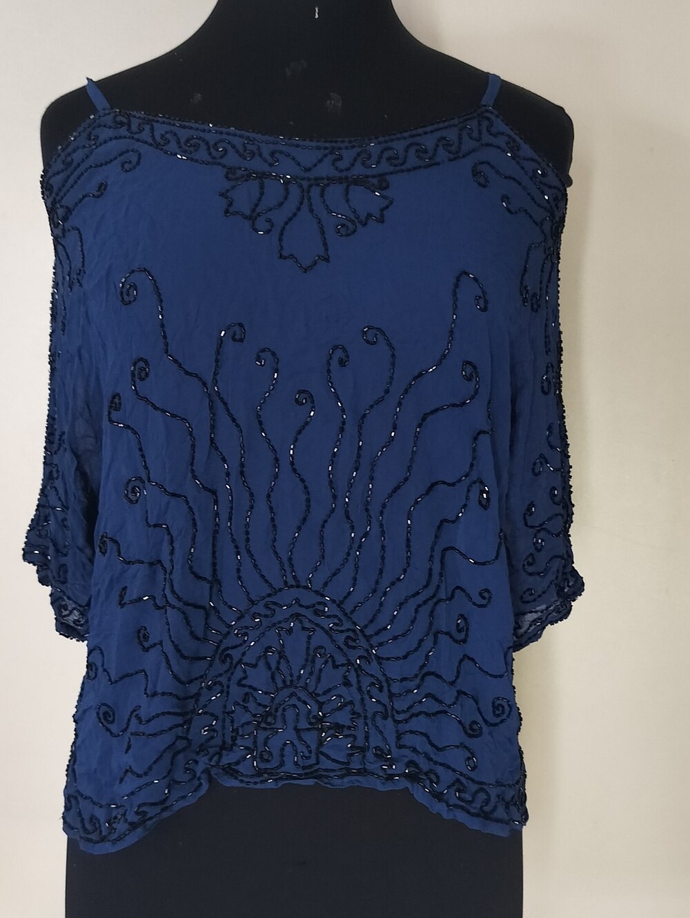 Embroidered Royal Blue Cold-Shoulder Camisole